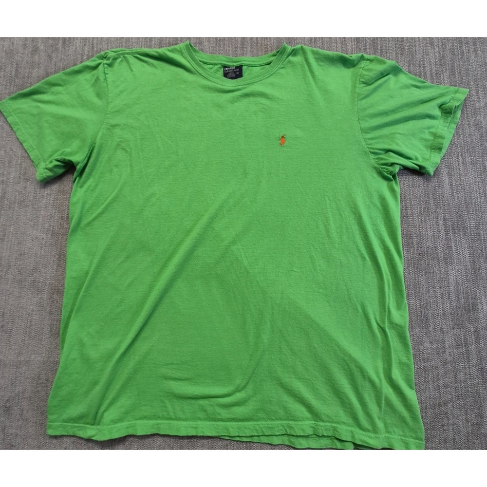 VTG Polo Ralph Lauren Mens lime Green Basic T-shirt XL Red Pony Logo 100% cotton